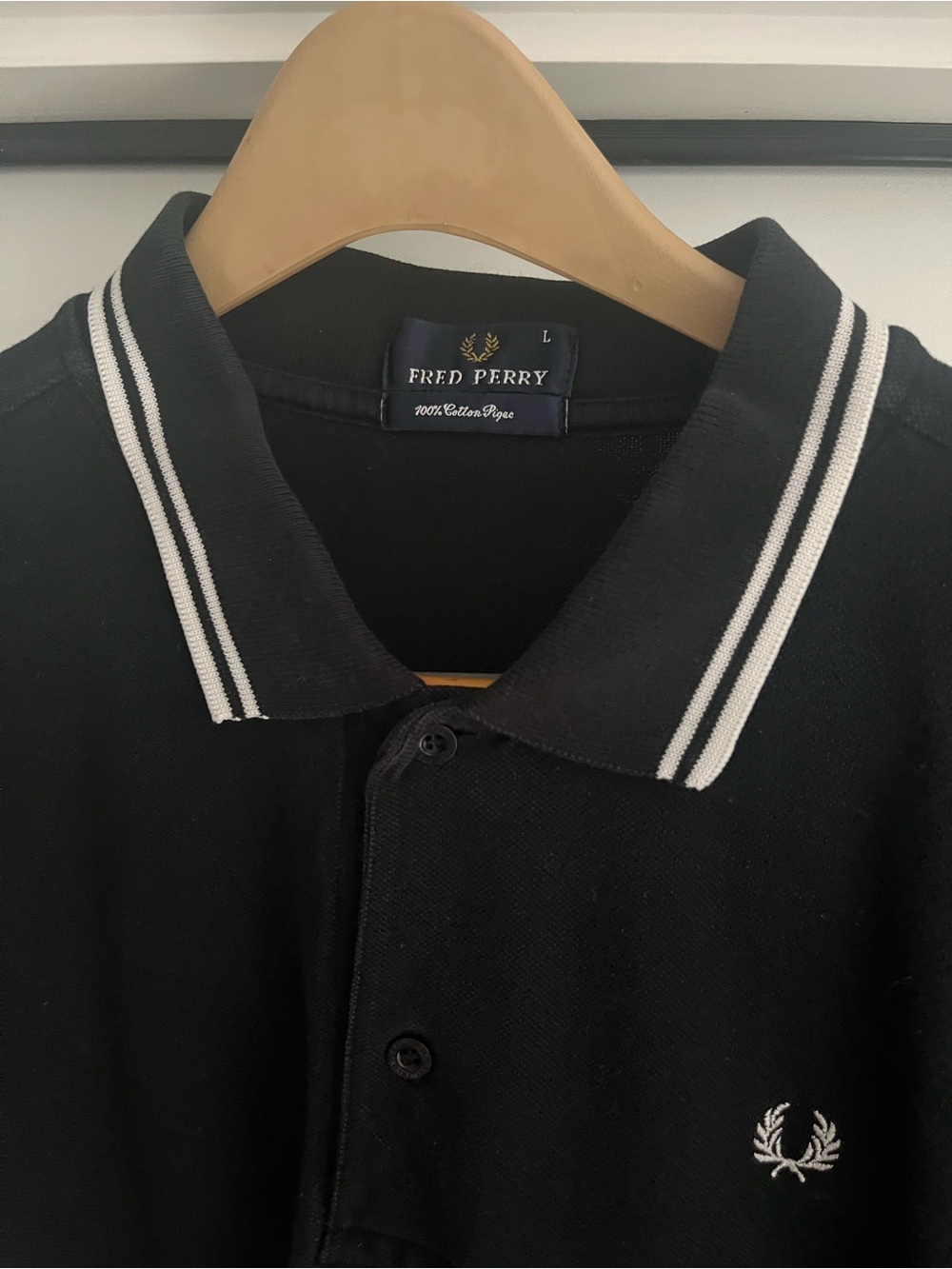 Fred Perry Black Polo with White Twin-Tip Trim - Picture 2 of 3